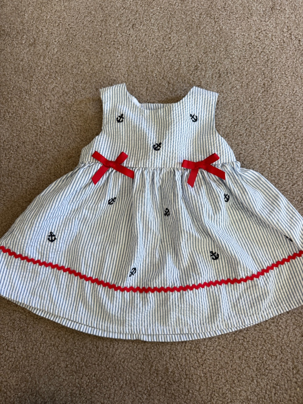 Starting Out Navy Stripe Anchor Dress with Red Accents